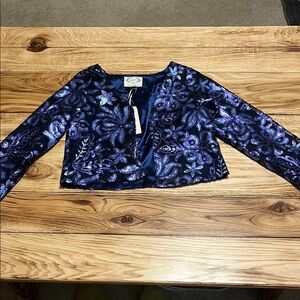 Mia Joy Girls Floral Sequin Jacket in Blue and Purple Size 8